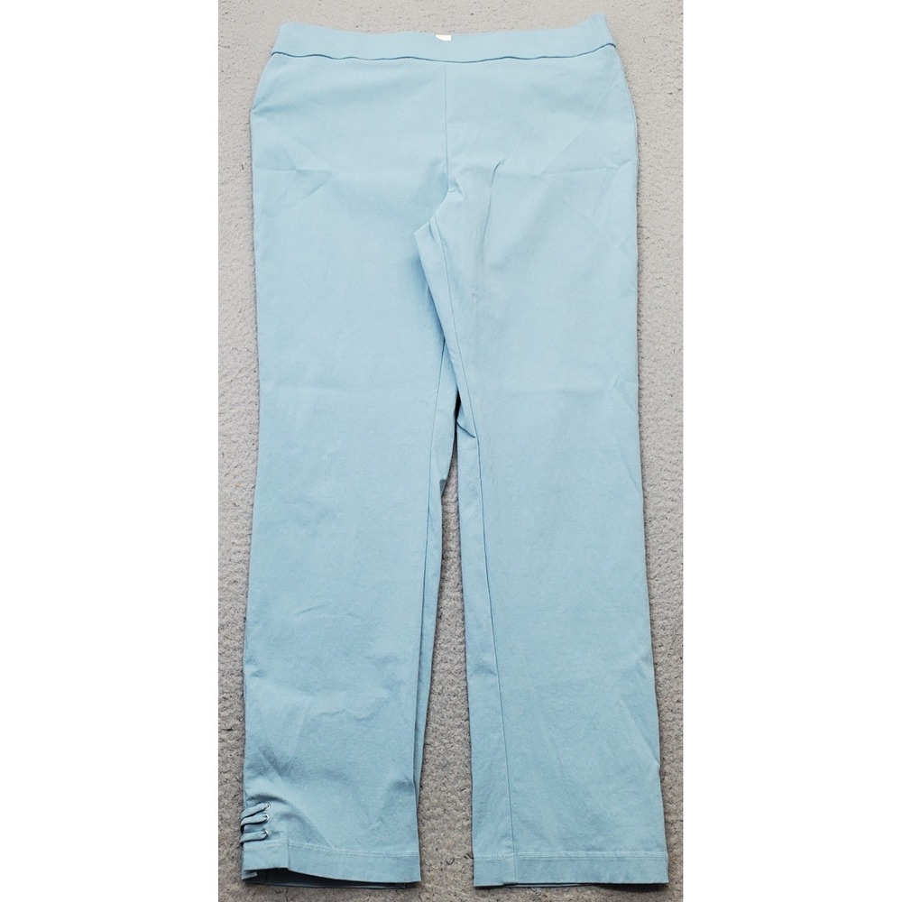 Emline Pants Womens 12 Blue Stretch High Waist Flat Front Ankle Lace Up Pull On